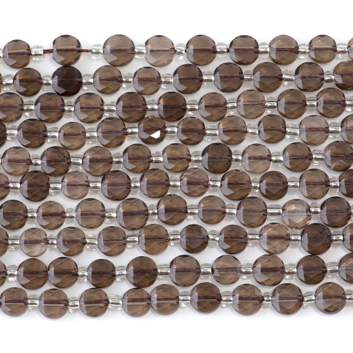 Smoky Quartz 6mm Star Cut Coin - 15-16 Inch