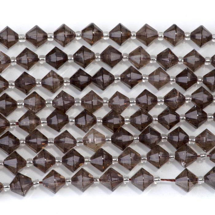 Smoky Quartz 8mm Faceted Bicone - 15-16 Inch
