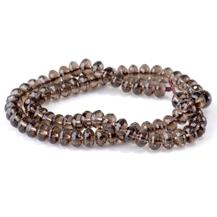 Smoky Quartz 5x8mm Flat Bead Faceted - 15-16 Inch