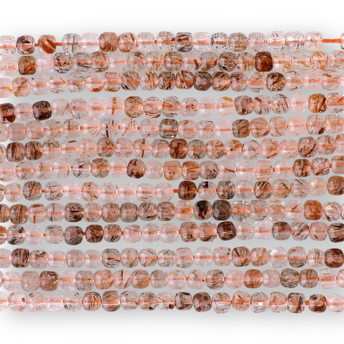 Red Black Super Seven 3mm Table Cut Cube A Grade - 15-16 Inch