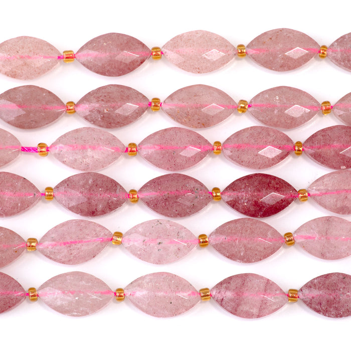 Strawberry Quartz 10x16mm Faceted Marquise Bead - 15-16 Inch