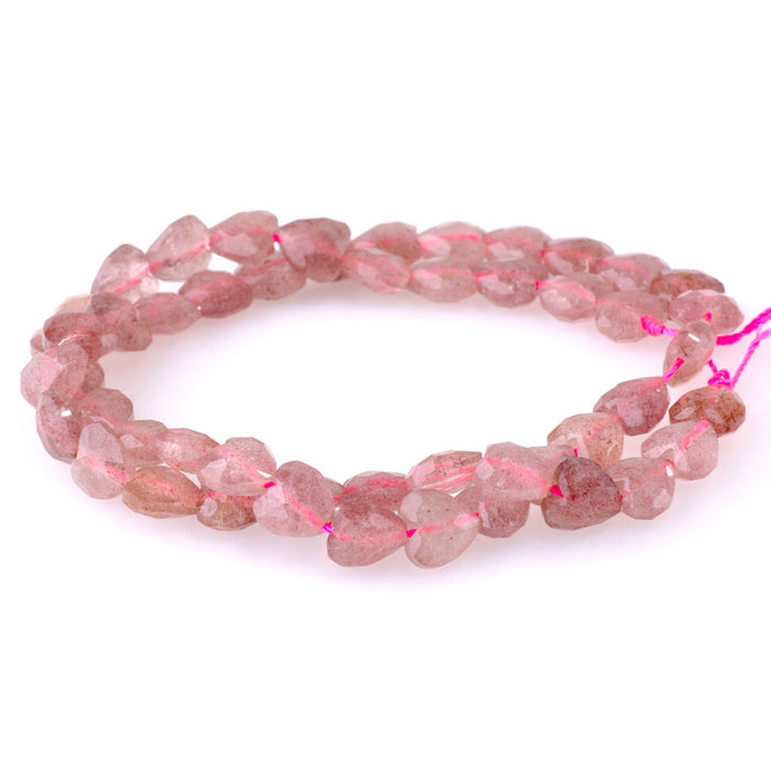 Strawberry Quartz 8mm Faceted Puff Heart - 15-16 Inch