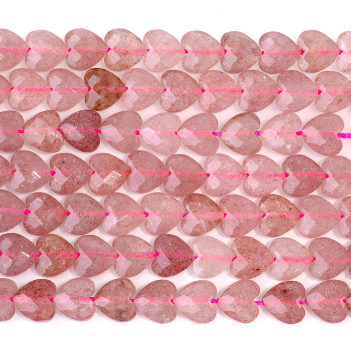 Strawberry Quartz 8mm Faceted Puff Heart - 15-16 Inch