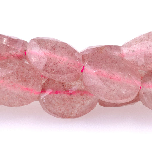 This is a Dakota Stones 8x10mm Strawberry Quartz Triangle Cut Puff Gemstone strand with A grade faceted oval beads in 15-16 inch strand.
