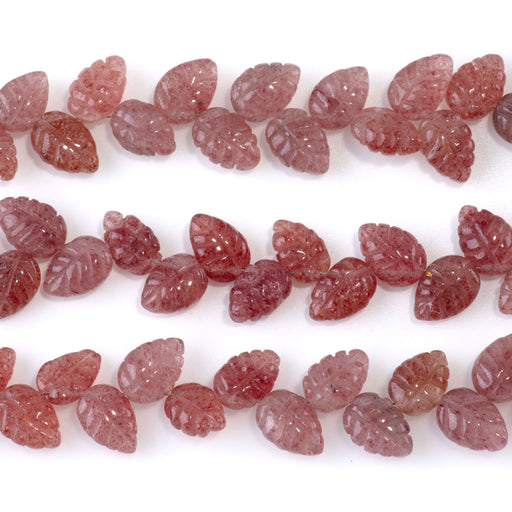 This is a Dakota Stones 8x11mm Strawberry Quartz Leaf Gemstone strand of round beads in 8 inch strand.