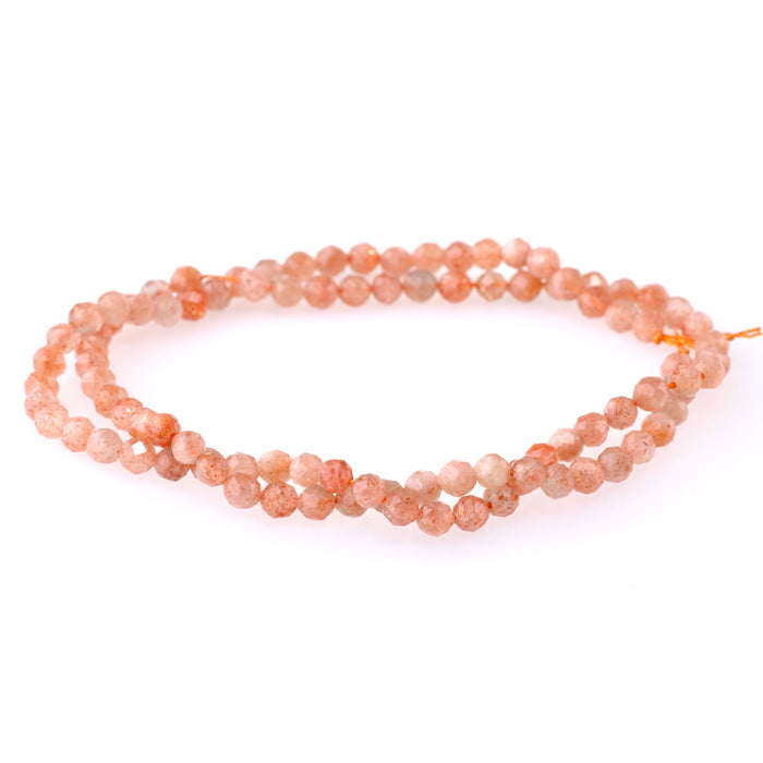 This is a Dakota Stones 4mm Sunstone Microfaceted Gemstone strand with A grade round beads in 15-16 inch strand.