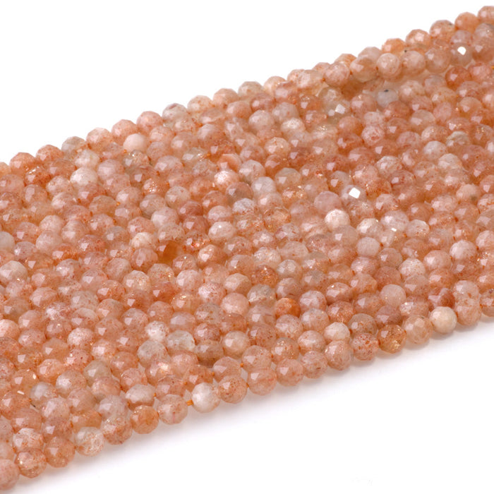 This is a Dakota Stones 4mm Sunstone Microfaceted Gemstone strand with A grade round beads in 15-16 inch strand.