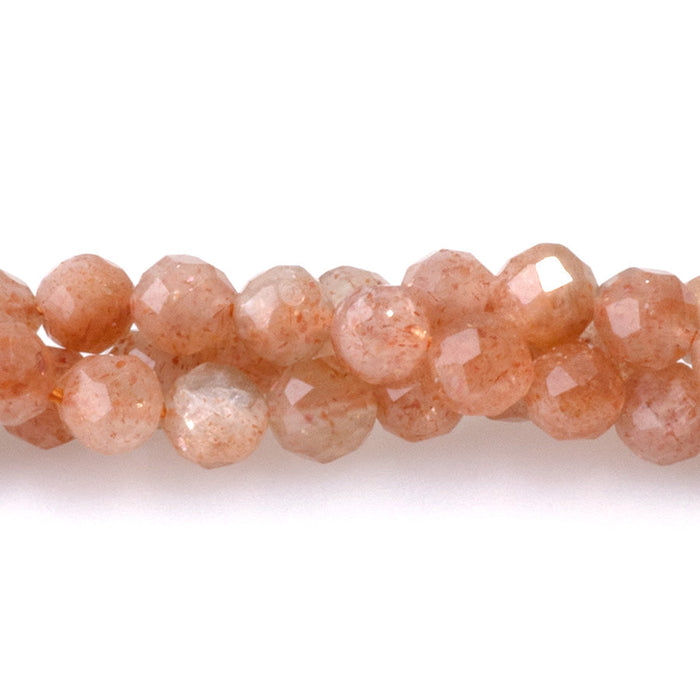 This is a Dakota Stones 4mm Sunstone Microfaceted Gemstone strand with A grade round beads in 15-16 inch strand.