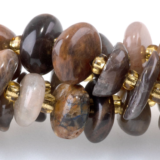 This is a Dakota Stones Sunstone 5x8m Gemstone strand with chip beads in 15-16 inch strand.
