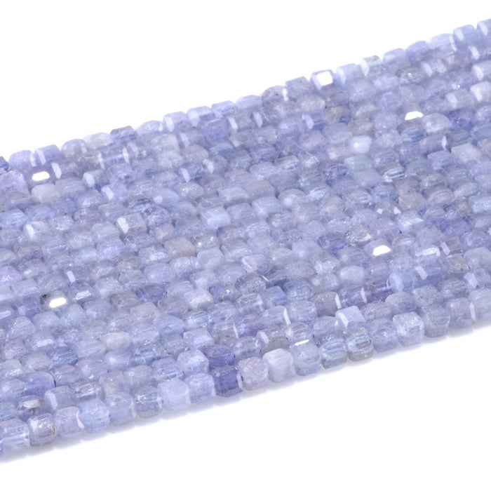 This is a Dakota Stones 3mm Tanzanite Gemstone strand with A grade table-cut cube beads in 15-16 inch strand.
