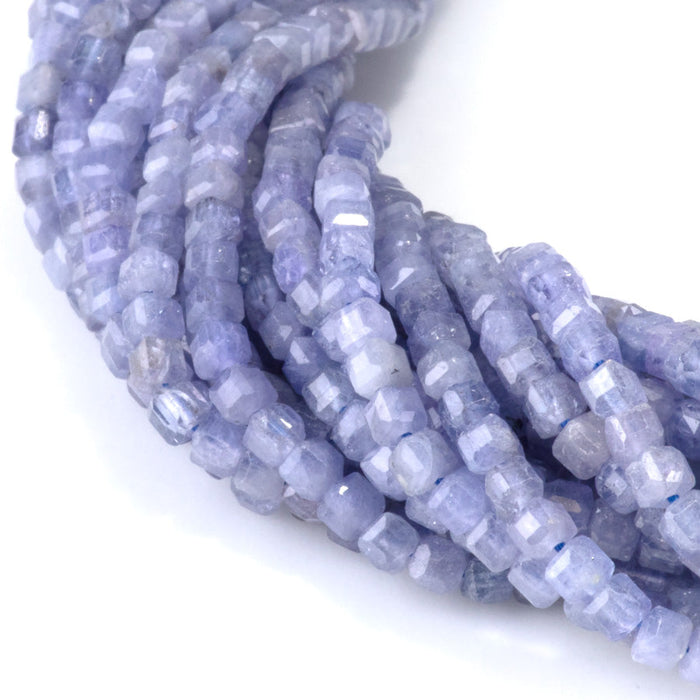 This is a Dakota Stones 3mm Tanzanite Gemstone strand with A grade table-cut cube beads in 15-16 inch strand.