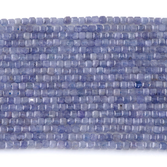 This is a Dakota Stones 3mm Tanzanite Gemstone strand with A grade table-cut cube beads in 15-16 inch strand.