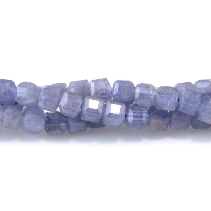 This is a Dakota Stones 3mm Tanzanite Gemstone strand with A grade table-cut cube beads in 15-16 inch strand.