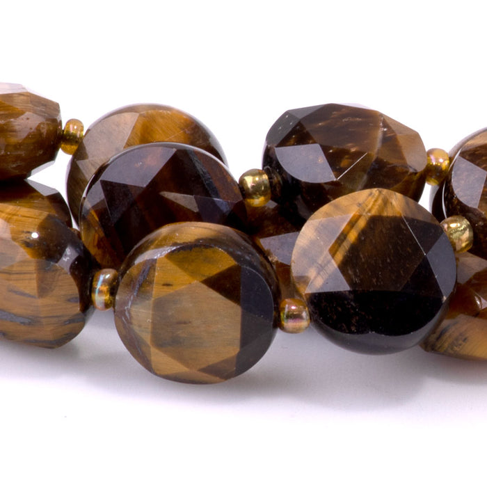 Tiger Eye 12mm Star Cut Coin - 15-16 Inch