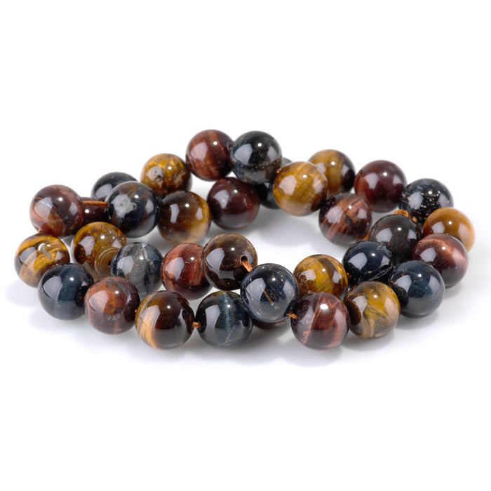 Tiger Eye 12mm Multi Color Round Bead - 15-16 Inch