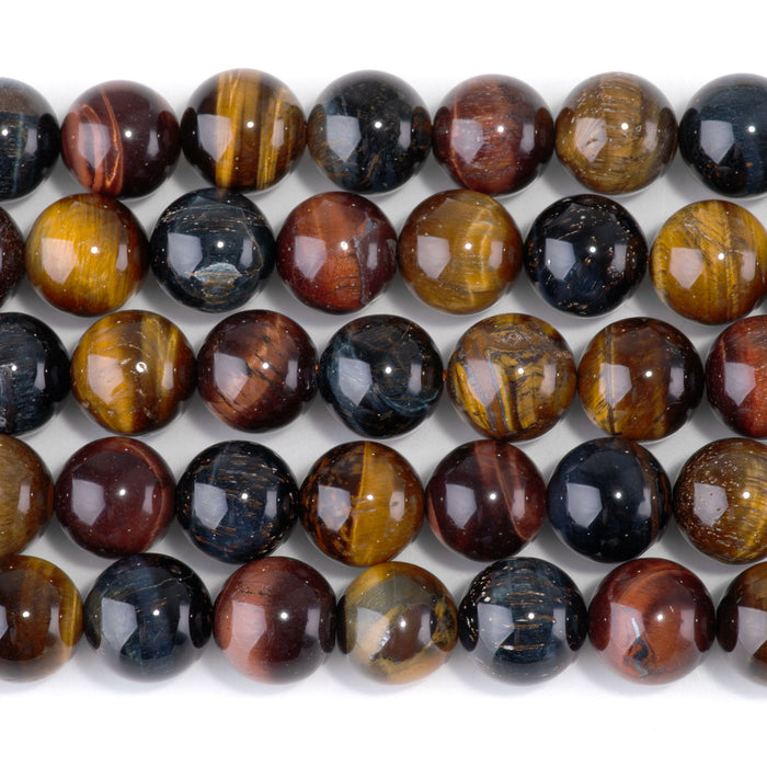 Tiger Eye 12mm Multi Color Round Bead - 15-16 Inch