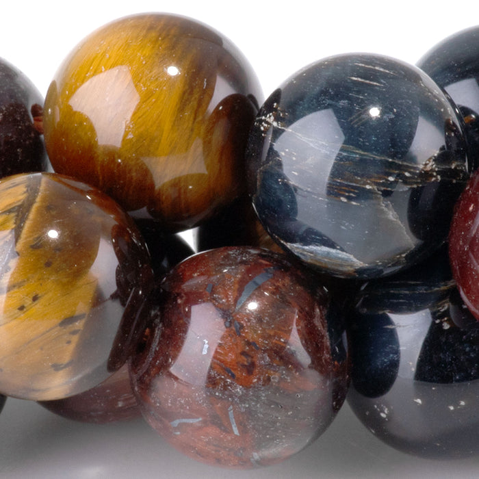 Tiger Eye 12mm Multi Color Round Bead - 15-16 Inch