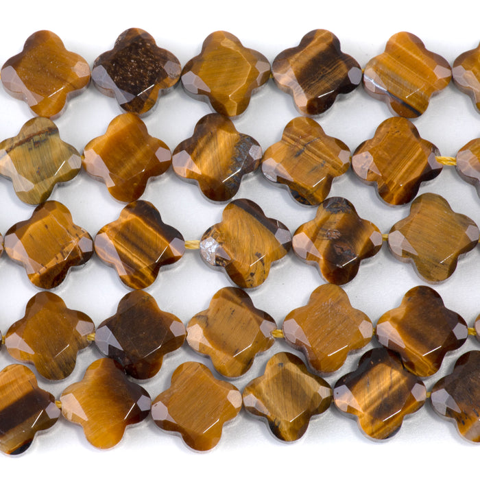Tiger Eye 13mm Faceted Clover A Grade - 15-16 Inch