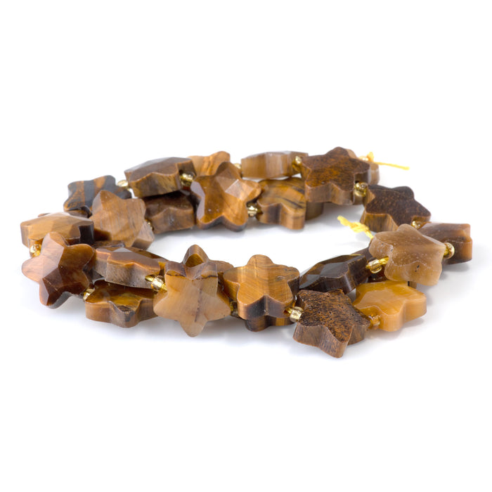 Tiger Eye 14mm Faceted Star - 15-16 Inch