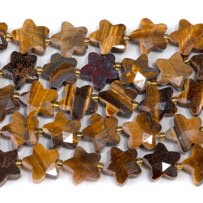 Tiger Eye 14mm Faceted Star - 15-16 Inch