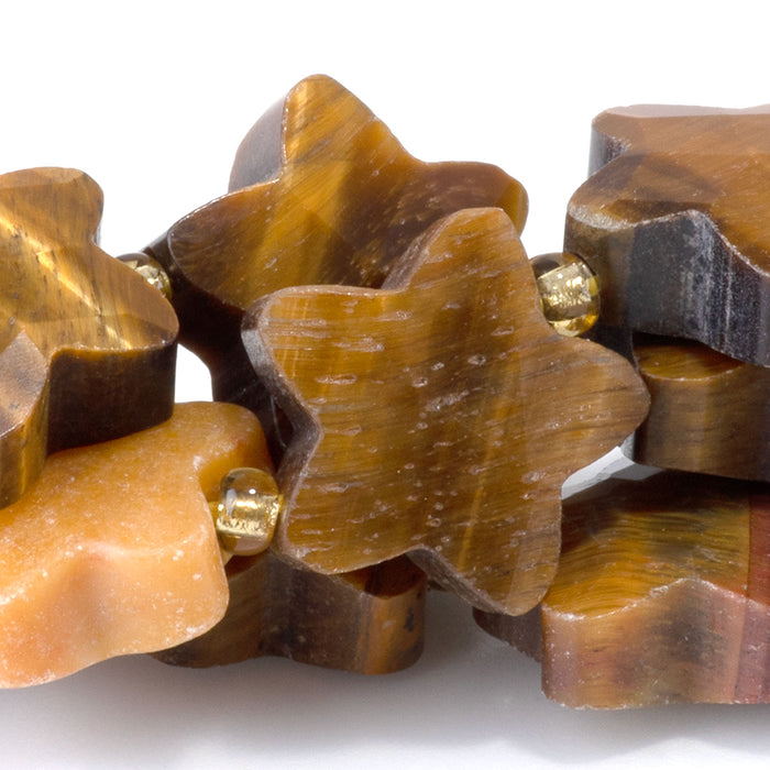 Tiger Eye 14mm Faceted Star - 15-16 Inch