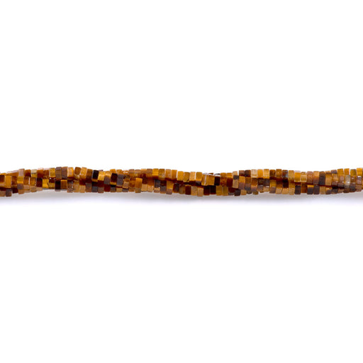 This is a Dakota Stones 1x2mm Tiger Eye 1x2mm Gemstone strand with rondelle square beads in 15-16 inch strand.