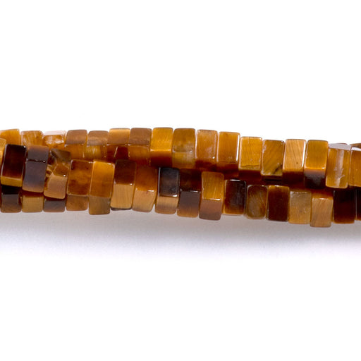 This is a Dakota Stones 1x2mm Tiger Eye 1x2mm Gemstone strand with rondelle square beads in 15-16 inch strand.