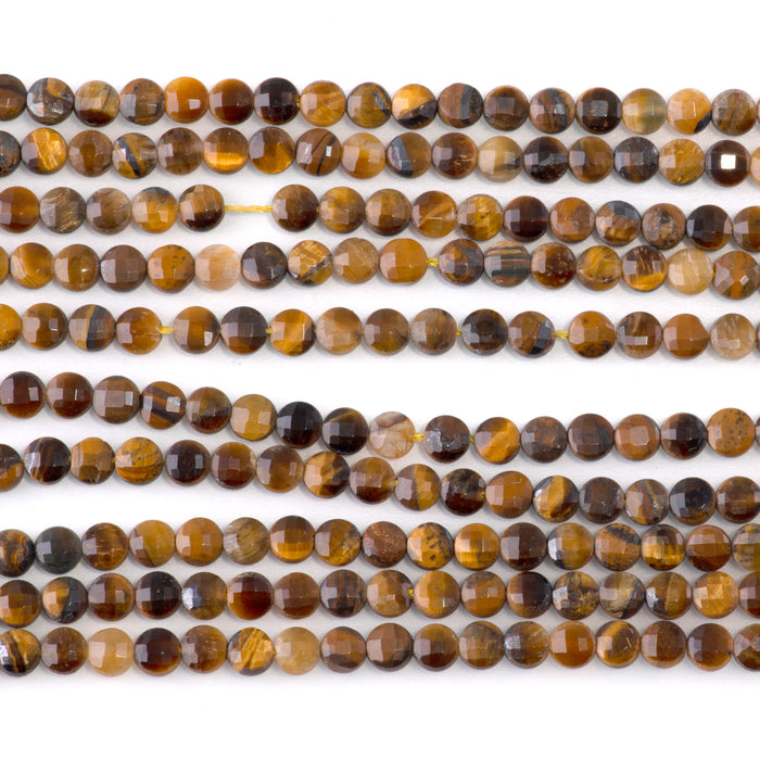 Tiger Eye 4mm Faceted Coin 15-16 Inch