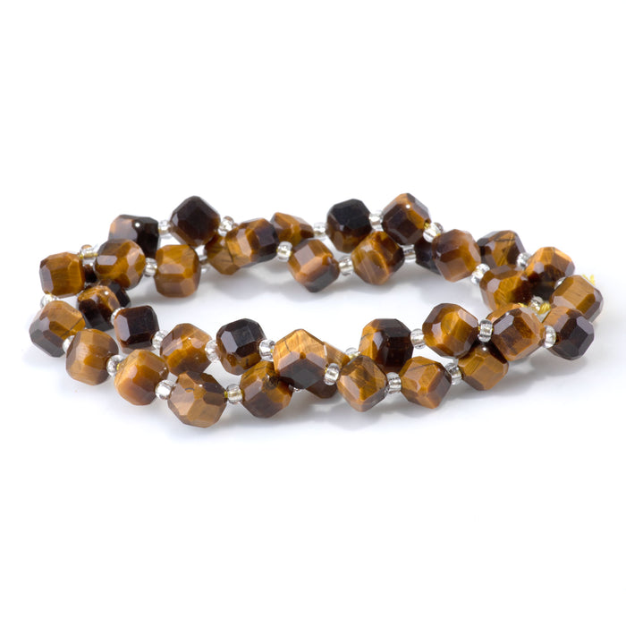 Tiger Eye 6x8mm Corner Drilled Table Cut Cube A Grade - 15-16 Inch