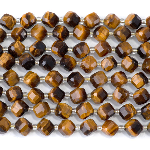 This is a Dakota Stones 6x8mm Tiger Eye Corner Gemstone strand with A grade table-cut cube beads in 15-16 inch strand.