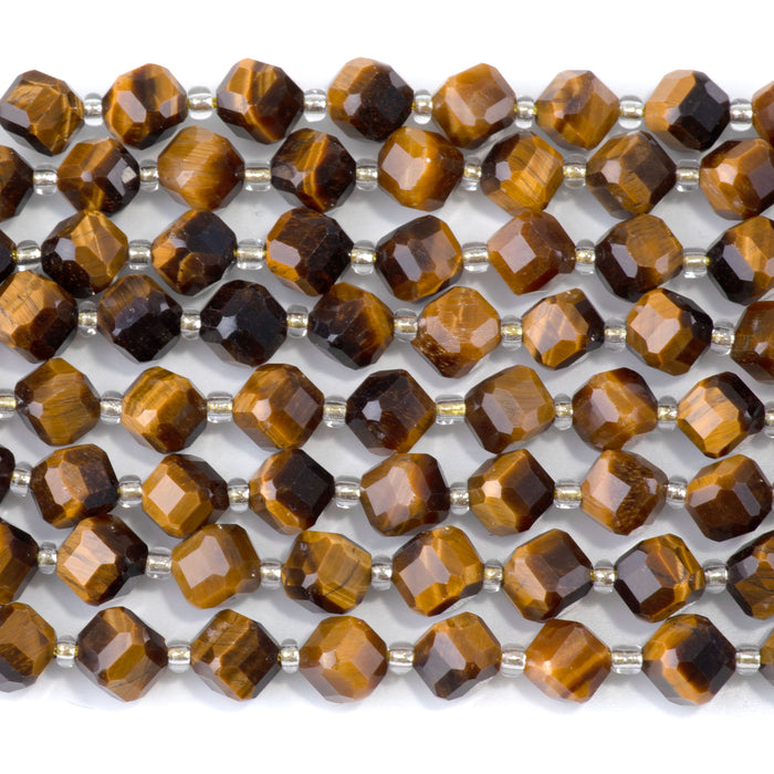 Tiger Eye 6x8mm Corner Drilled Table Cut Cube A Grade - 15-16 Inch