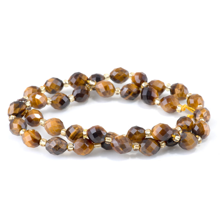 Tiger Eye 7x8mm Faceted Rice Bead A Grade - 15-16 Inch