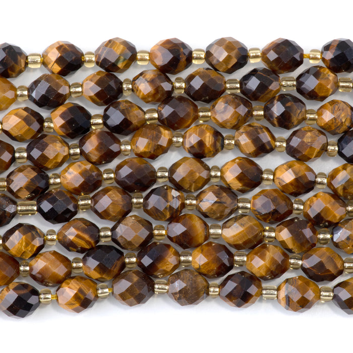 Tiger Eye 7x8mm Faceted Rice Bead A Grade - 15-16 Inch