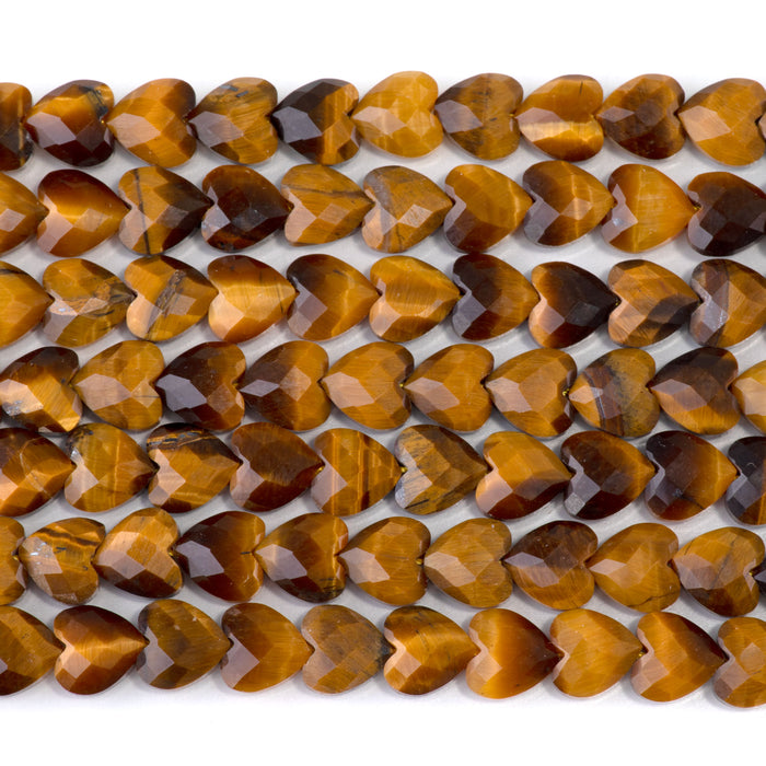 Tiger Eye 8mm Faceted Puff Heart - 15-16 Inch