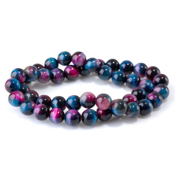 This is a Dakota Stones 8mm Rnb Tiger Eye Rainbow Gemstone strand with round beads in 15-16 inch strand.