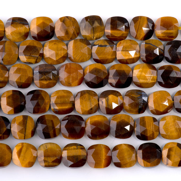 Tiger Eye 8mm Faceted Puff Square - 15-16 Inch