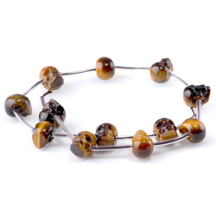 Tiger Eye 9x11mm Side Drill Skull - 15-16 Inch