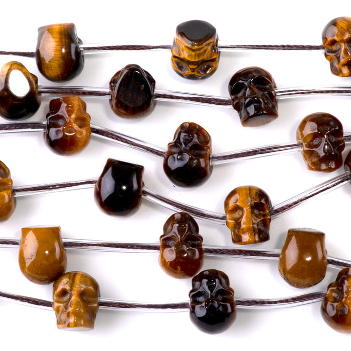 Tiger Eye 9x11mm Side Drill Skull - 15-16 Inch