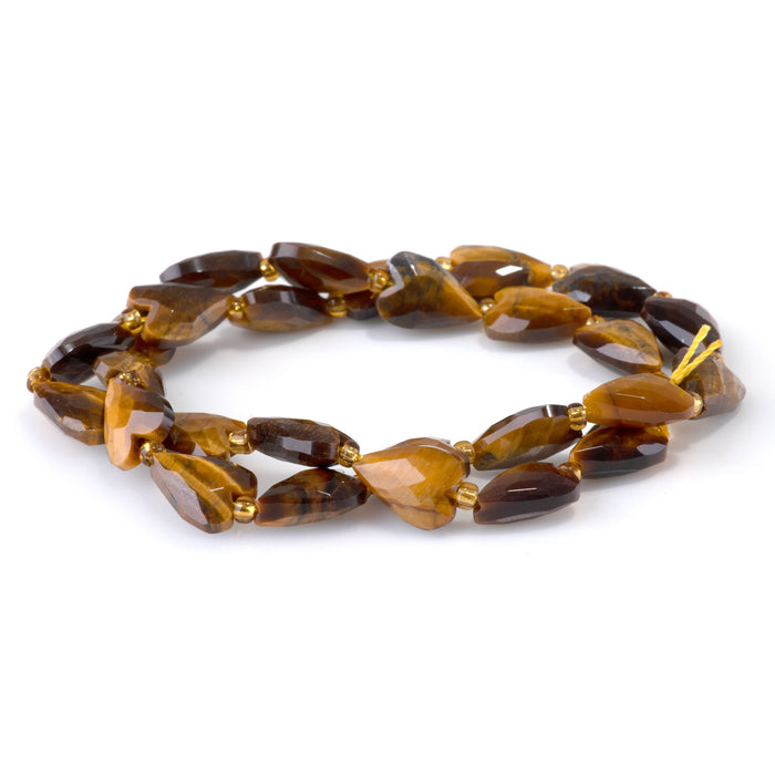 Tiger Eye 9x13mm Long Faceted Heart A Grade Bead - 15-16 Inch