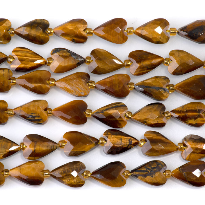 Tiger Eye 9x13mm Long Faceted Heart A Grade Bead - 15-16 Inch