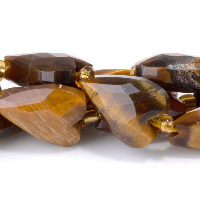 Tiger Eye 9x13mm Long Faceted Heart A Grade Bead - 15-16 Inch