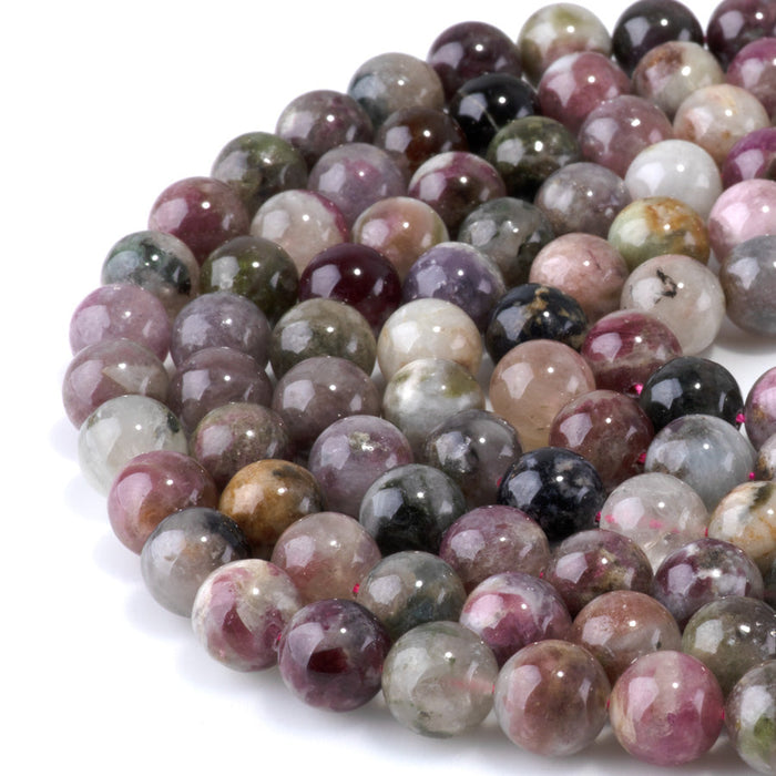 This is a Dakota Stones 10mm Multi Tourmaline Gemstone strand with A grade round beads in 15-16 inch strand.