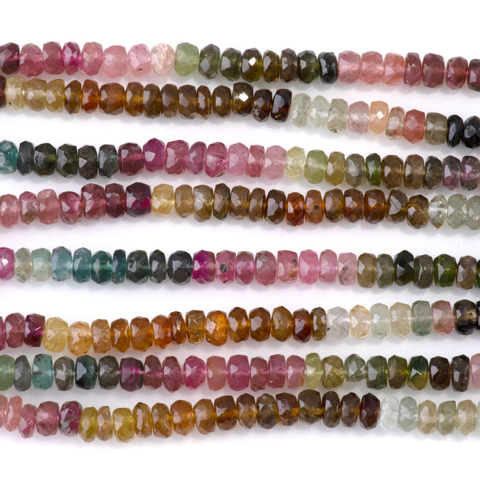 Multi Tourmaline 2-3x4-5mm Banded Faceted Rondelle Beads - 15-16 Inch