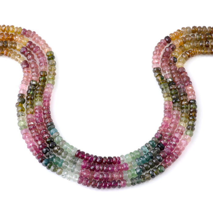Multi Tourmaline 2-3x4-5mm Banded Faceted Rondelle Beads - 15-16 Inch