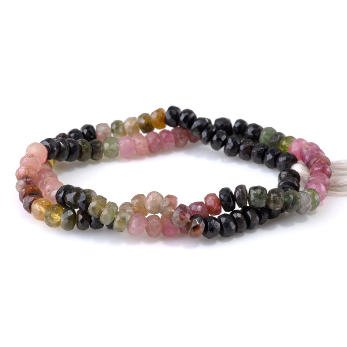 Multi Tourmaline 2-4x5-6mm Banded Faceted Rondelle Beads - 15-16 Inch