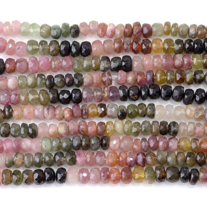 Multi Tourmaline 2-4x5-6mm Banded Faceted Rondelle Beads - 15-16 Inch