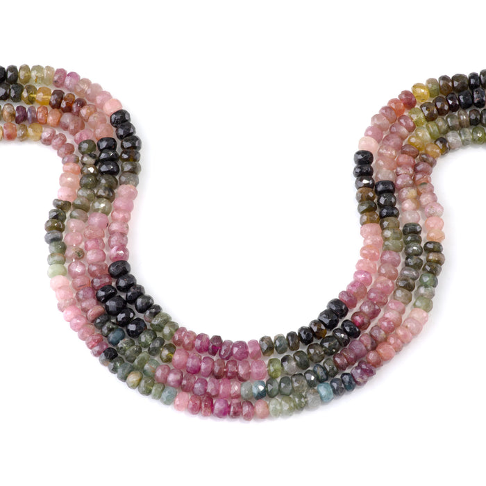 Multi Tourmaline 2-4x5-6mm Banded Faceted Rondelle Beads - 15-16 Inch