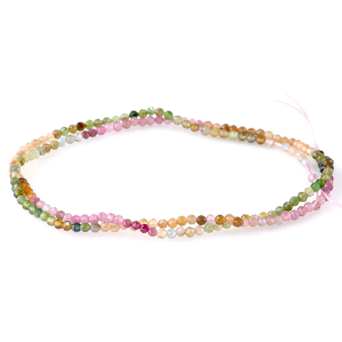 Pink Green Yellow Banded Tourmaline 2mm Faceted Round - 15-16 Inch