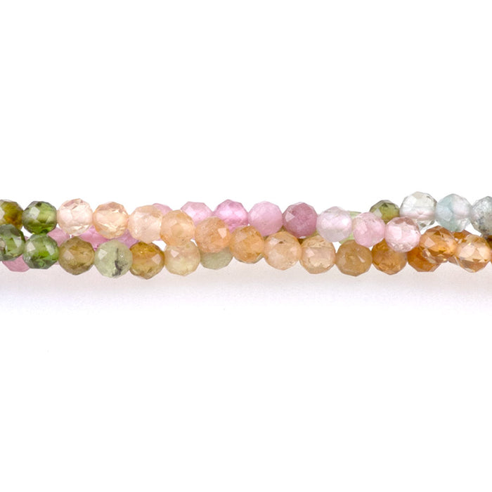 Pink Green Yellow Banded Tourmaline 2mm Faceted Round - 15-16 Inch