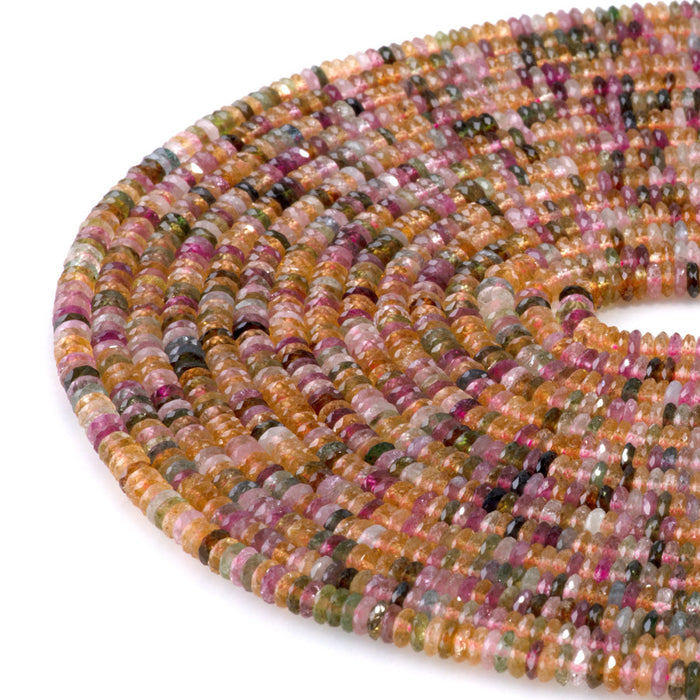 This is a Dakota Stones 2x4mm Multi Tourmaline Gemstone strand with AAA grade faceted rondelle beads in 15-16 inch strand.